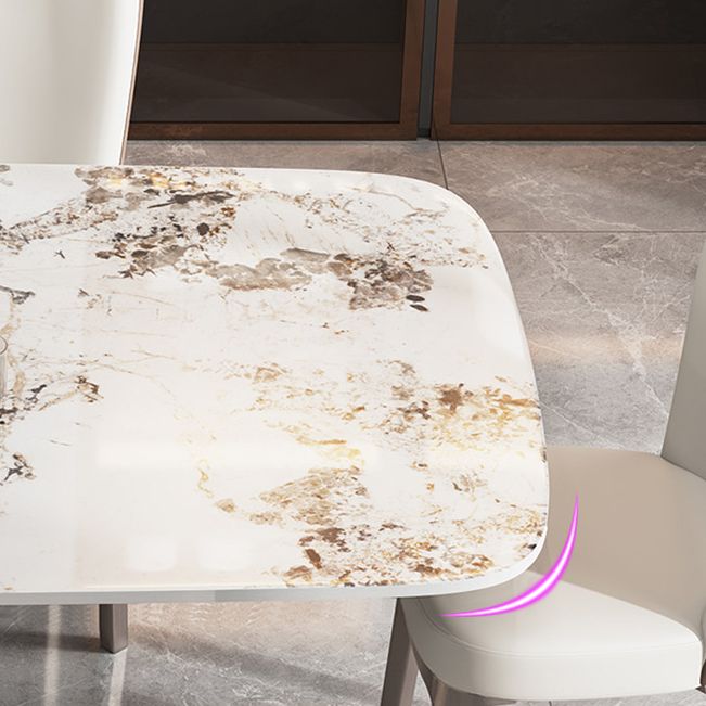 Metal Traditional Luxury Rectangle Dining Table Sintered Stone Table with Pedestal