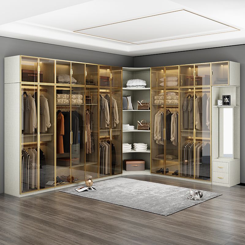 Modern Wardrobe Armoire Engineered Wood and Glass Wardrobe Closet