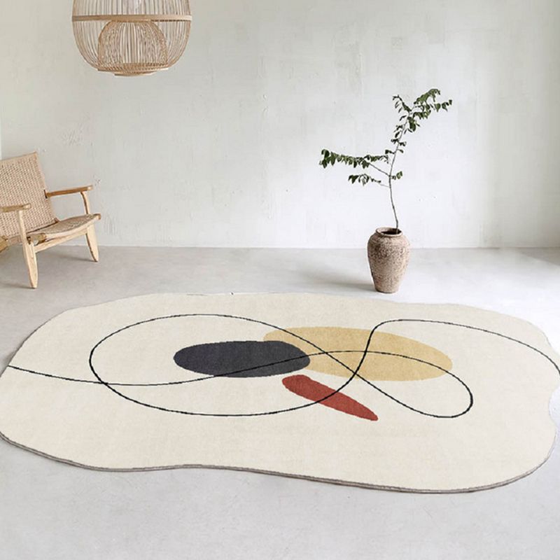 Beige Modern Rug Polyester Color Piece Rug Stain Resistant Rug for Living Room