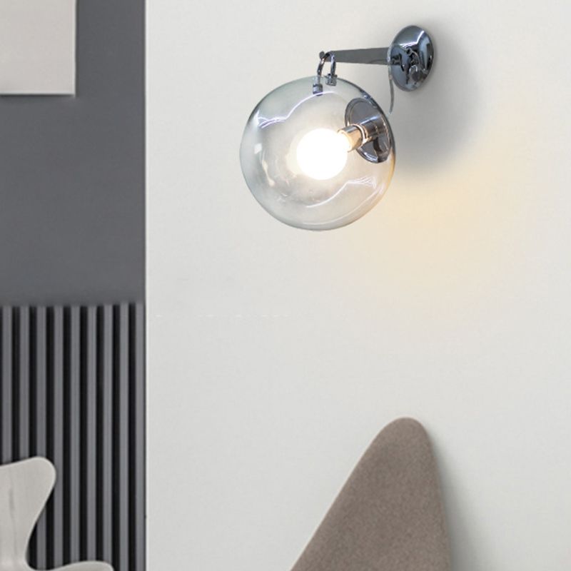 Industrial Metal Wall Light Silver Globe Wall Sconce with Glass for Bedroom