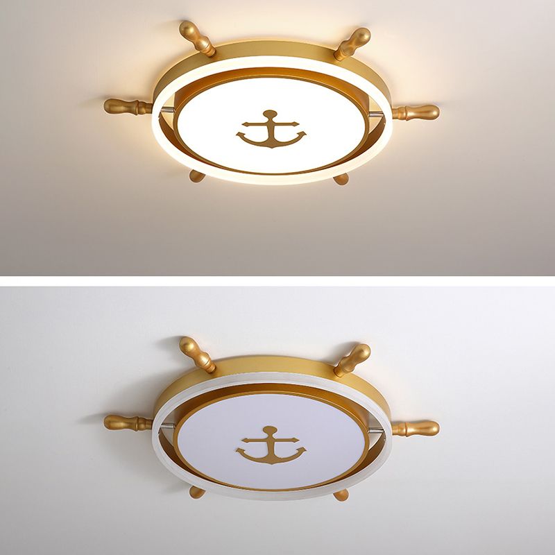 Casque d'or de style créatif pour enfants LED plafonnier encastré en fer forgé avec abat - jour acrylique