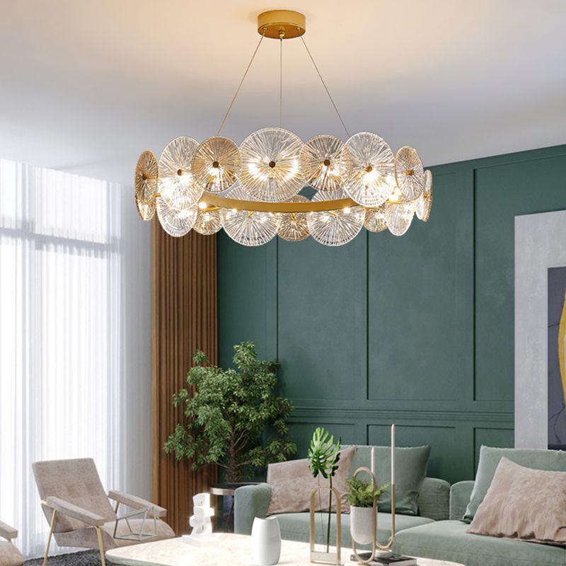 Gold Circle Chandelier Modern Multi Light Hanging Light with Glass for Bedroom