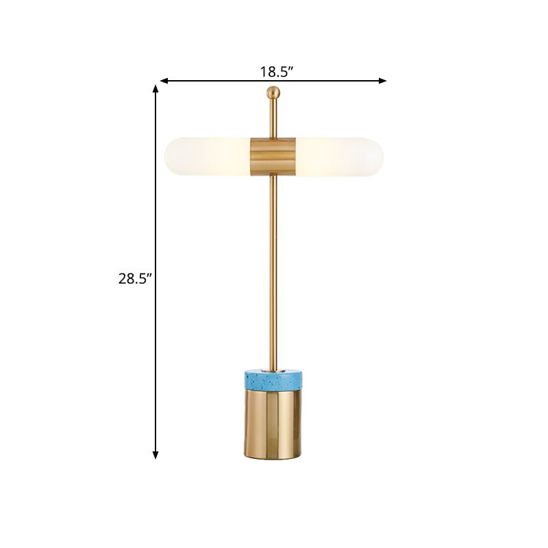 Capsule Opal Glass Night Table Lamp Post Modern 2 Heads Gold Desk Light with Tube Metal and Marble Base for Bedside