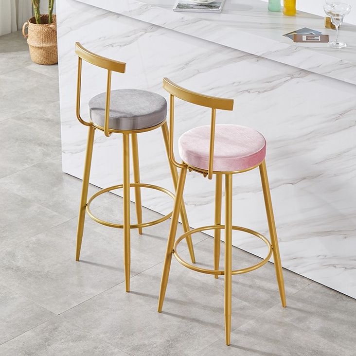 Nordic Armless Backrest Counter Stool Iron Cashier Bar Stool with Velvet Cushion