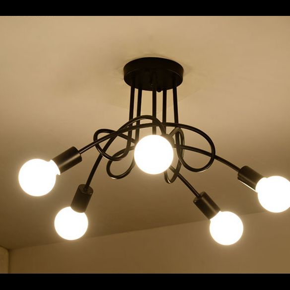Shadeless Ceiling Light Fixture Industrial Metal Semi Flush Mount Lighting for Bedroom