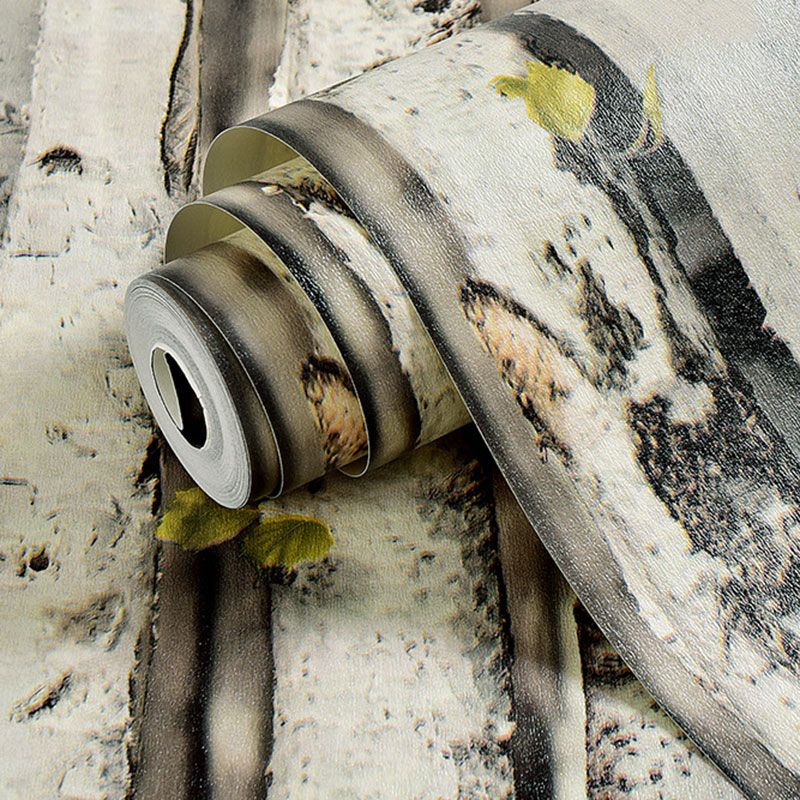 Vintage Birch Tree Wall Covering in Grey and White Living Room Wallpaper Roll, 33' x 20.5"