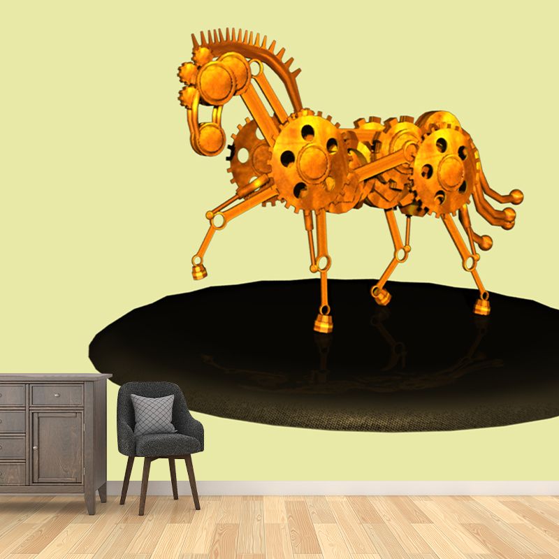 Gearwheel Illustration Mural Moisture Resistant Wall Decor for House Interior