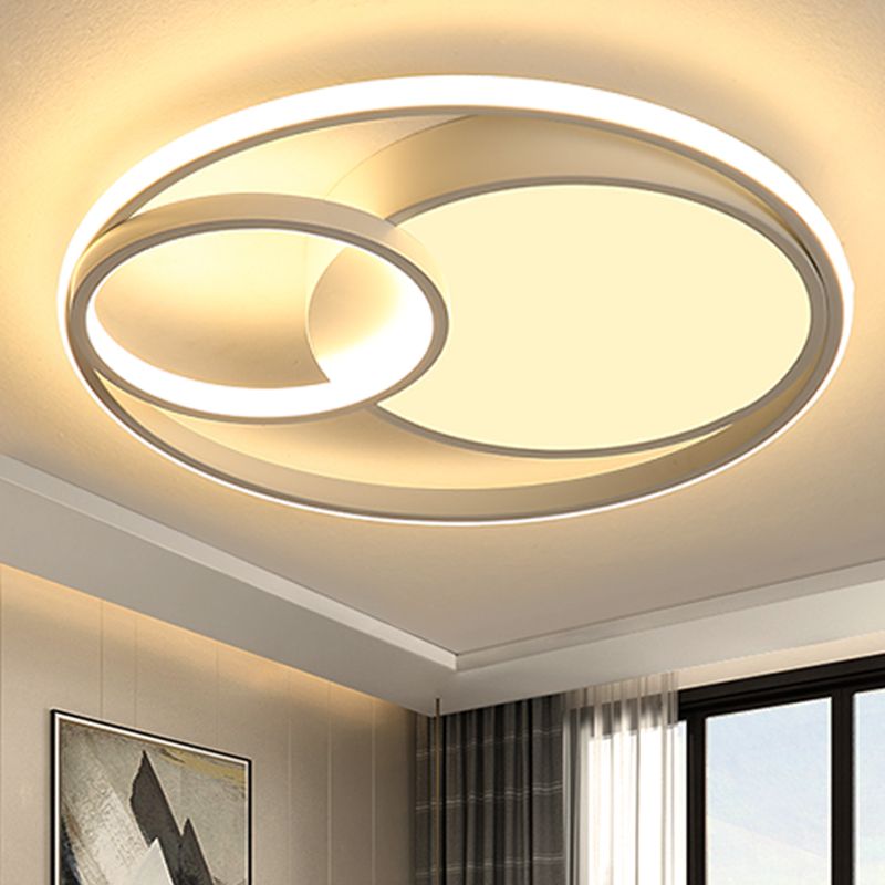 Ring Flush Mount Lamp Contemporary Metal LED White/Black Ceiling Mounted Light in White/Warm Light, 16"/19"/23.5" Wide