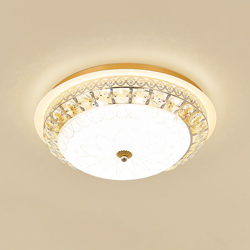 Simple Bowl Shaped Ceiling Lamp Crystal 16"/19.5" Wide LED Flush Mount Recessed Lighting in Gold