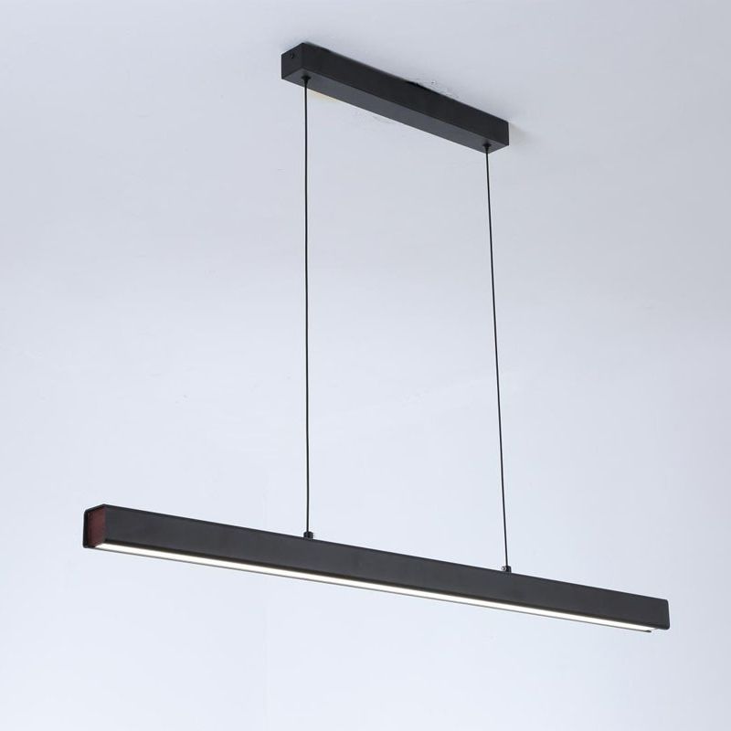 Black Long Strip Minimalism LED Island Light Aluminum + Walnut Nordic Style Suspension Lighting Fixture for Dining Room