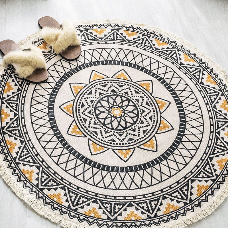Boho-Chic Bedroom Rug Multicolor Mandala Rug Cotton Washable Area Carpet