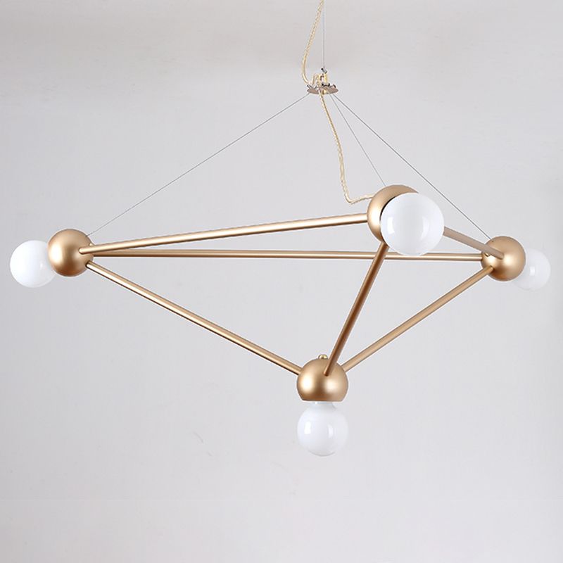 Gold 4 Lights Pendant Chandelier Classic Metal Geometric Hanging Light for Bedroom