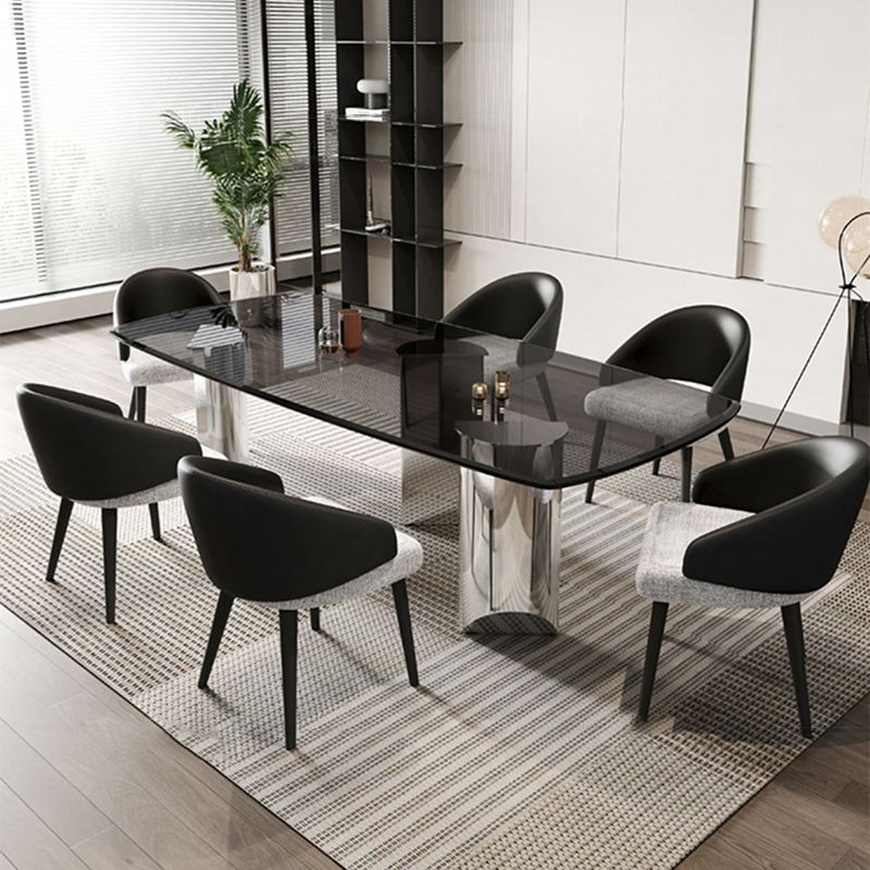 Contemporary Kitchen Dinner Table Rectangle Glass Top Dining Table