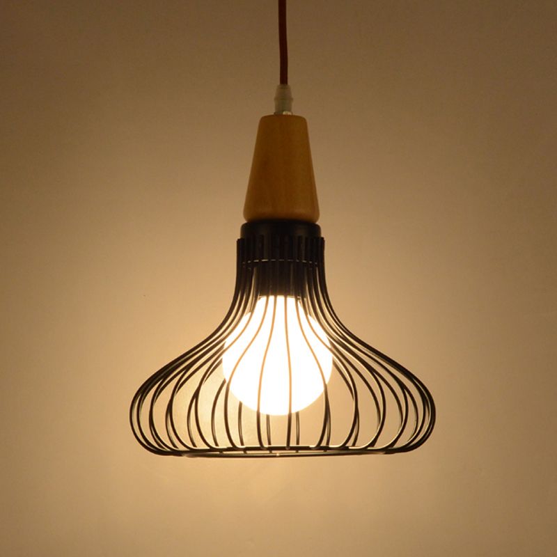 1 Light Metal Pendant Lamp Vintage Black Diamond/Urn/Pumpkin Restaurant Hanging Ceiling Light