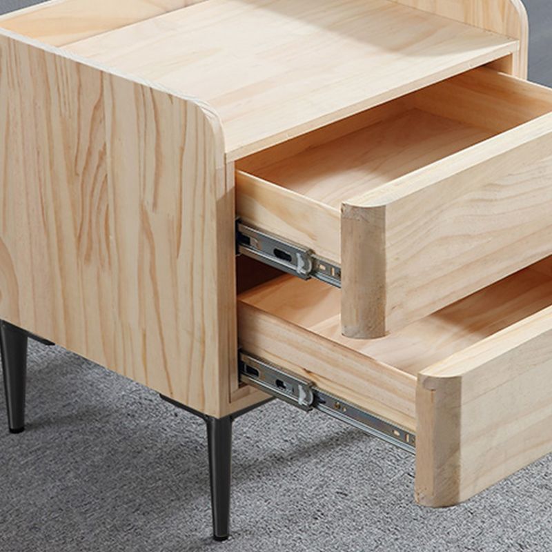 Modern 20-inch Tall Solid Wood Night Table 2-Drawer Stone Top Nightstand