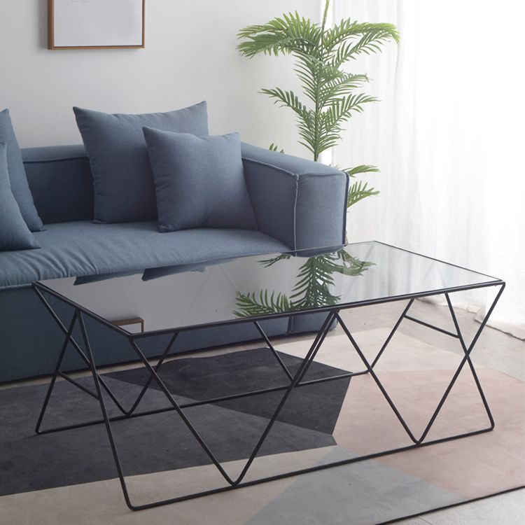 Modern Cross Legs Coffee Table Rectangular Glass Top Cocktail Table for Home