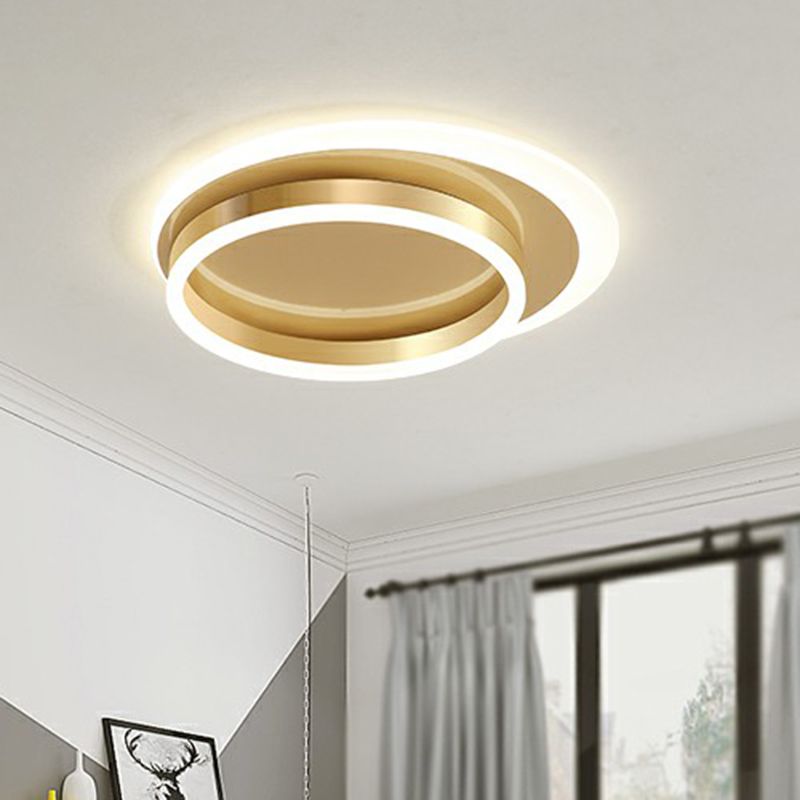 Metallic Ring Shaped Flushmount Light Contemporary Gold Finish LED Ceiling Mount Light