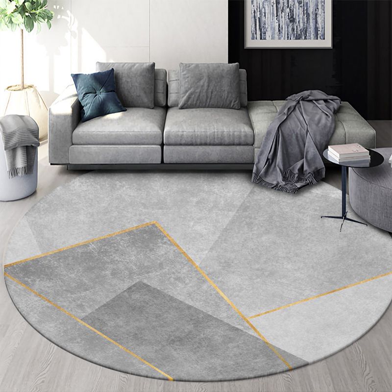 Round Geometric Indoor Rug Modern Patchwork Area Rug Polyester Anti-Slip Carpet for Living Room