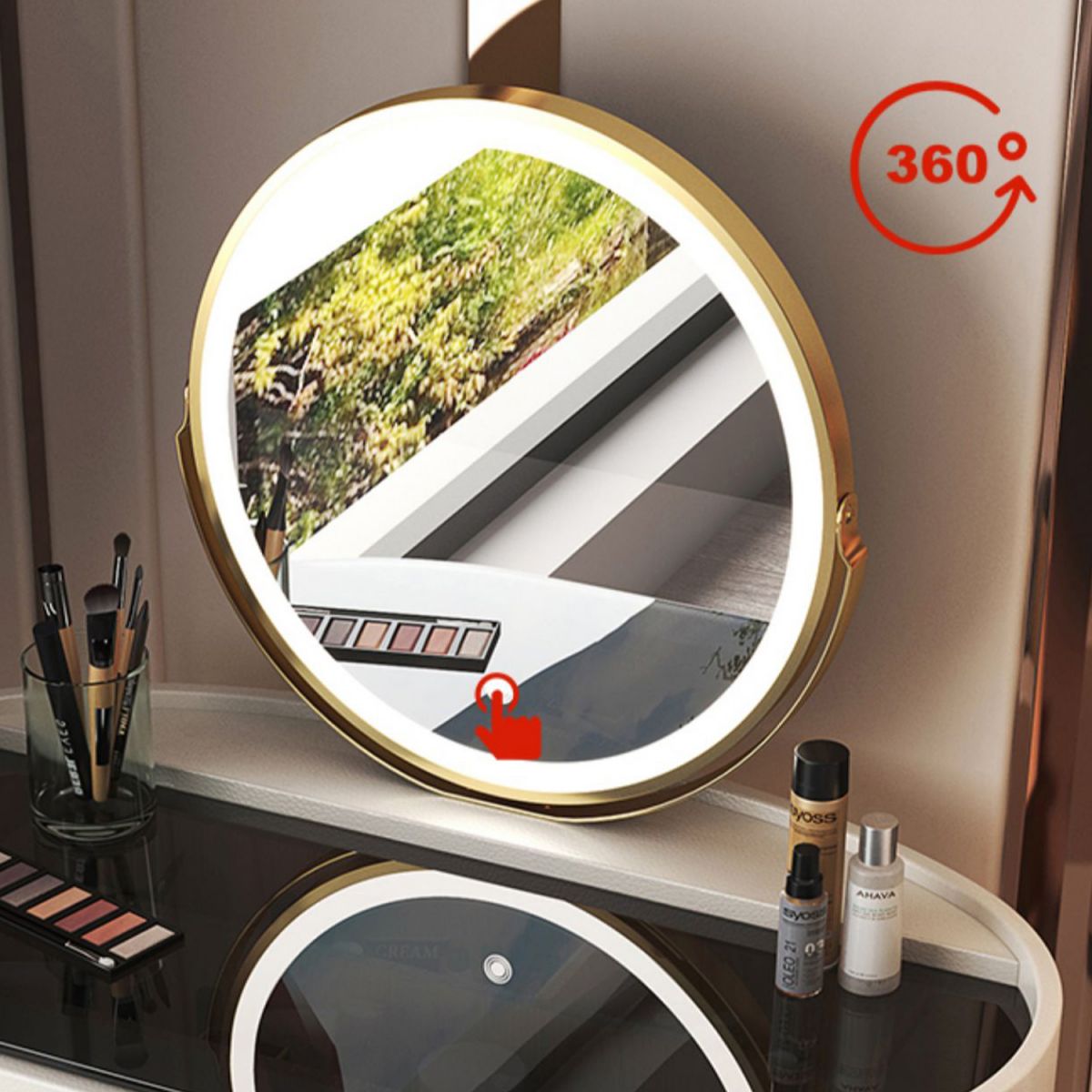 Glass Top Makeup Vanity Desk Lighted Mirror Vanity Dressing Table Set