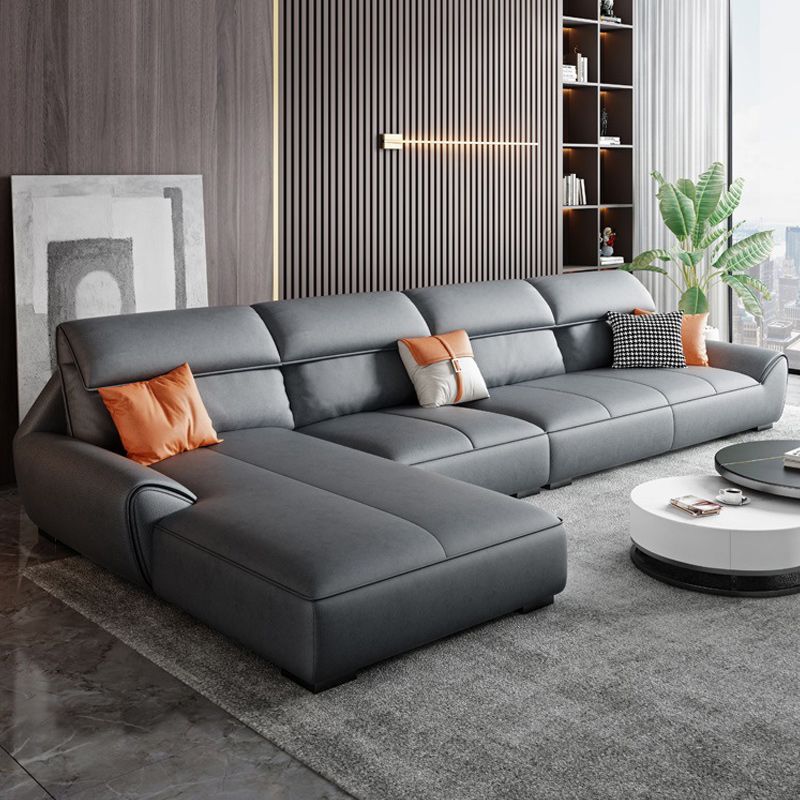 Grey Faux Leather Sectionals 34.6" H Flared Arm Sectionals for Living Room