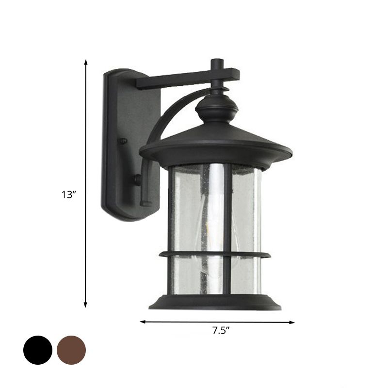 Cylindre en verre à graines à grève transparente Lodges légers 1-Bulb Lampe murale extérieure en noir / café pour jardin