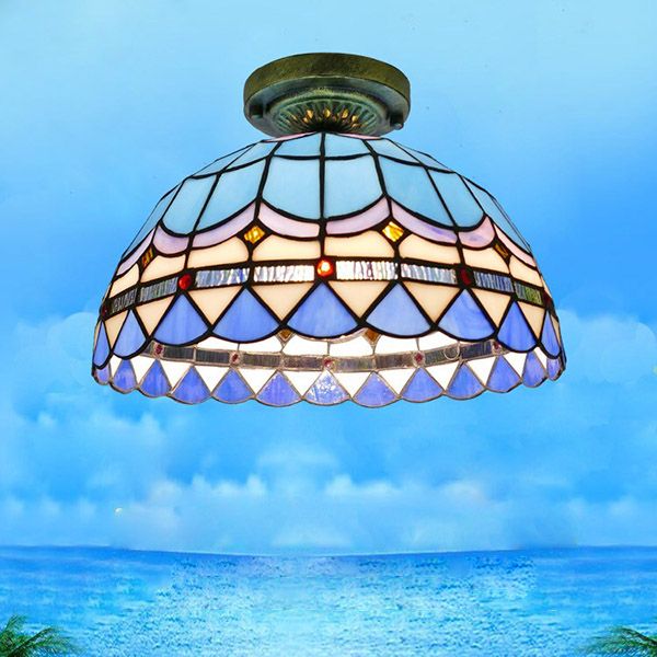 Tiffany Style Bowl Flush Mount Glass Ceiling Light 1 Light for Hallway