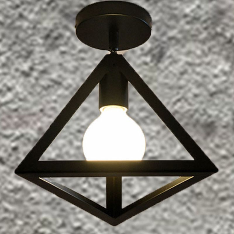 Plafoniera da incasso geometrica nera in stile retrò industriale in ferro battuto per corridoio