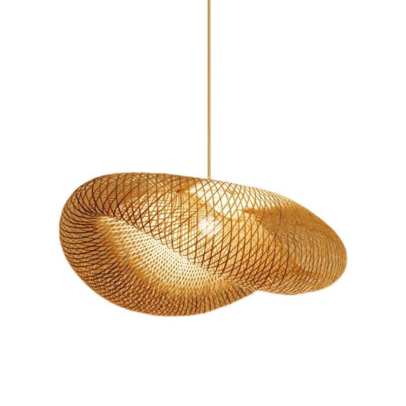 Japanese Bamboo Pendant Light Geometric Ceiling Light Fixture for Tea Room