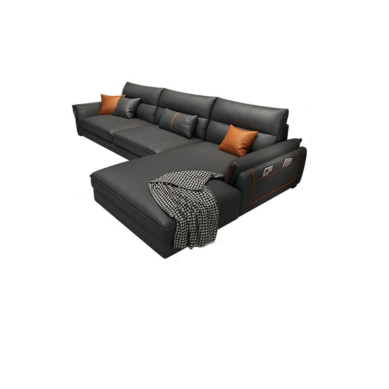Recessed Arm Dark Gray Modern Chaise Faux Leather L-Shape Sofa