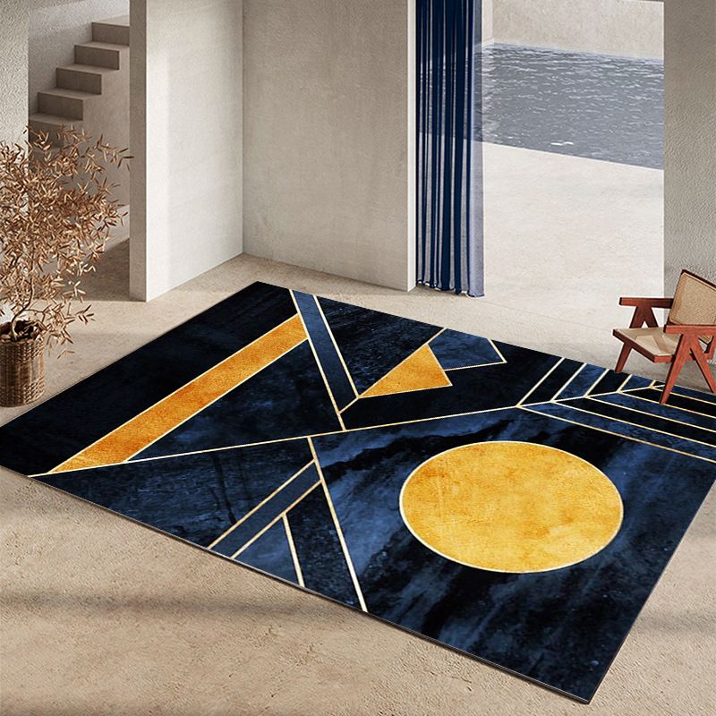Dark Orange Geometric Rug Polyester Simple Rug Washable Rug for Home Decoration