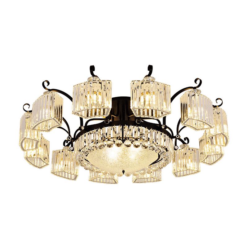 Crystal Prism Semi Flush Light Vintage Black Round Living Room Massimale Montato Lampada