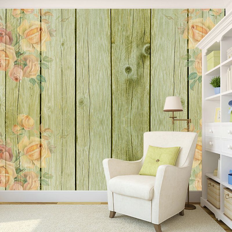 Plant Printed Wood Resistant Mural Wallpaper Environment Friendly Sleeping Room Wall Mural