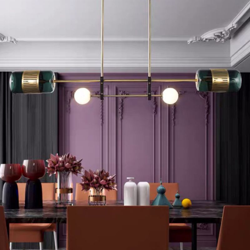 Ball and Cylinder Glass Suspension Lighting Postmodern 4-Light Island Light for Diner
