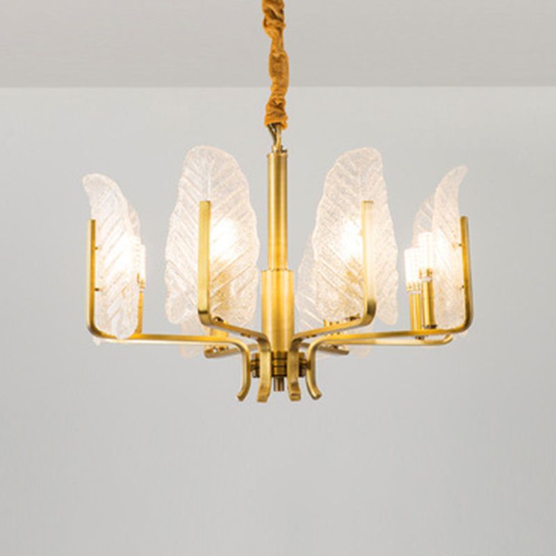 Blattförmige Deckenbeleuchtung postmoderner schäbiger Glas Gold Kronleuchterleuchte für Wohnzimmer