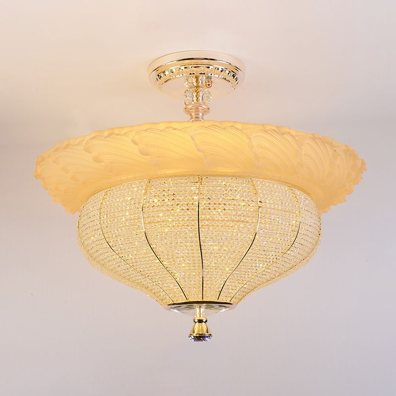 LED Semi Flush Industrial Urne Form Crystal-Consthed in der Nähe des Deckenlichts in Gold