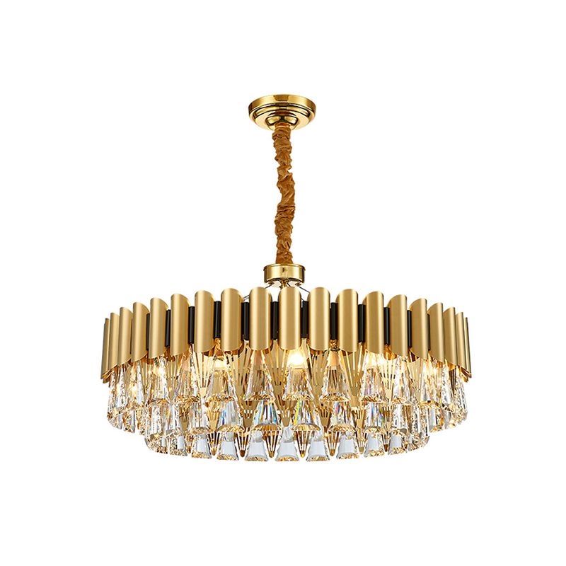 Gelaagde kroonluchter verlichting Minimalistisch Tri-Prism Crystal Living Room Hanglamp in goud