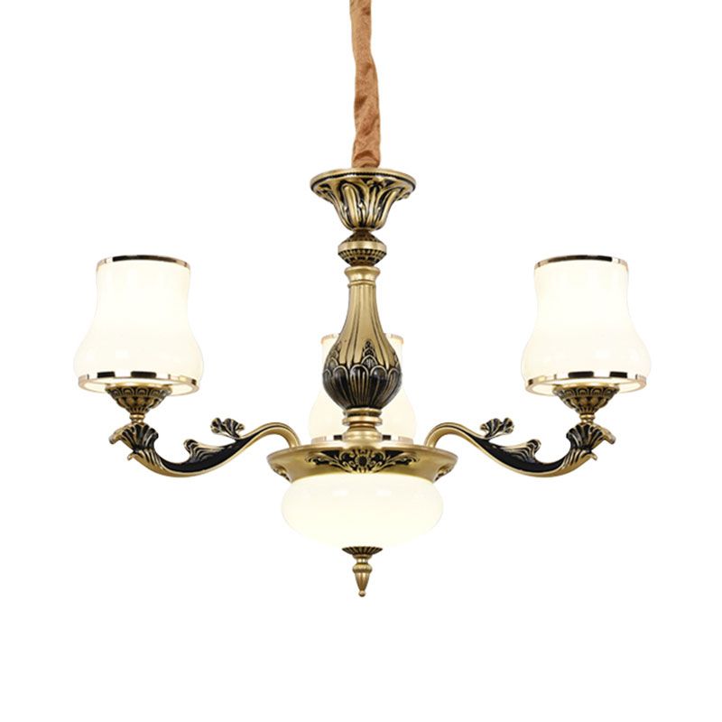 Minimalisme trompet hanglamp 3/6 lampen melkachtig glas hangende kroonluchter met bochtige arm in zwart-goud voor woonkamer