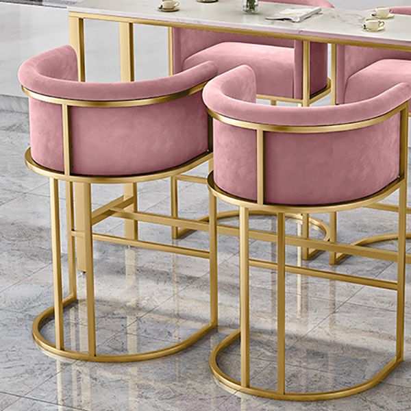 Glam Backrest Armrest Counter Stool Iron Cafe Bar Stool with Velvet Cushion and Pedal