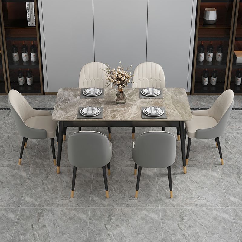 Rectangle Contemporary Style Dining Room Set Sintered Stone Dining Furniture Set with 4 Legs Table