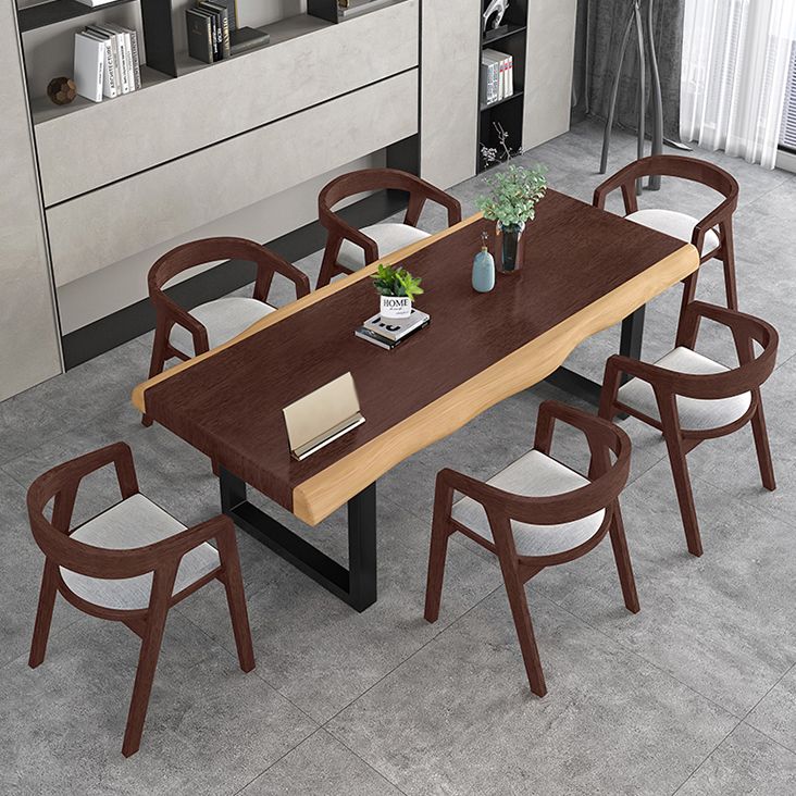 Modern Style Office Desk Solid Wood Writing Desk with Metal Base