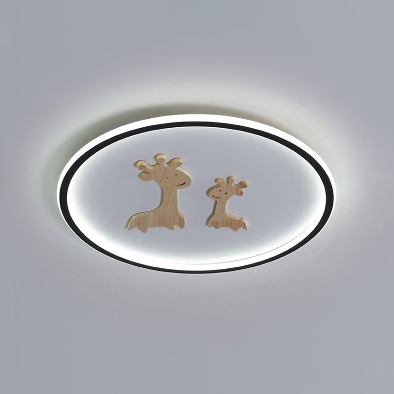 Deer Pattern Oval Flush Mounted Light Kids Acrylic Blue/Pink/Black LED Close to Ceiling Lamp for Bedroom