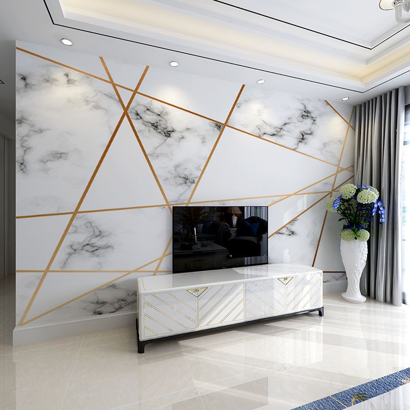 Simple Marble Surface Mural Wallpaper for Accent Wall, Grey and Gold, Personalized Size Available