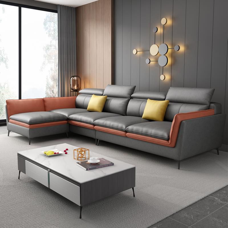 Nordic Stationary Faux Leather Living Room Flared Arm Cushions Seating