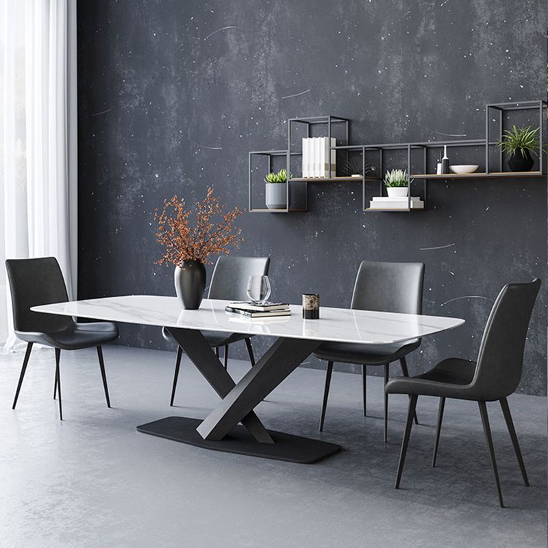 Industrial Sintered Stone Top Dining Table Rectangle Table with Single Pedestal