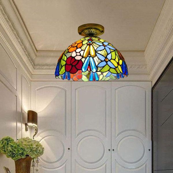 Tiffany Style Bowl Flush Mount Glass Ceiling Light 1 Light for Hallway