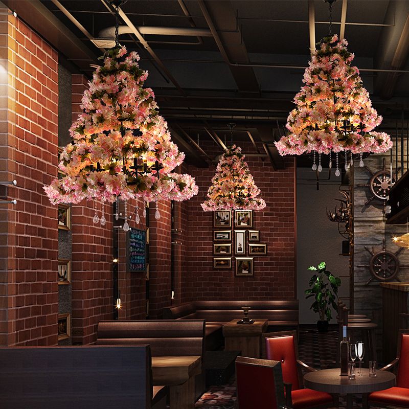 Pink 6 bulbes lustre éclairage rétro de fleur métallique LED suspendu luminaire pour restaurant