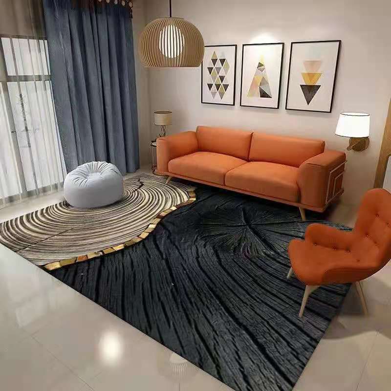 Black Modern Rug Polyester Wave Point Rug Non-Slip Backing Rug for Living Room