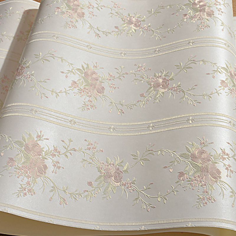 3D Embossed Faux Silk Wallpaper Rustic Moisture Resistant Wall Covering with Peony Pattern