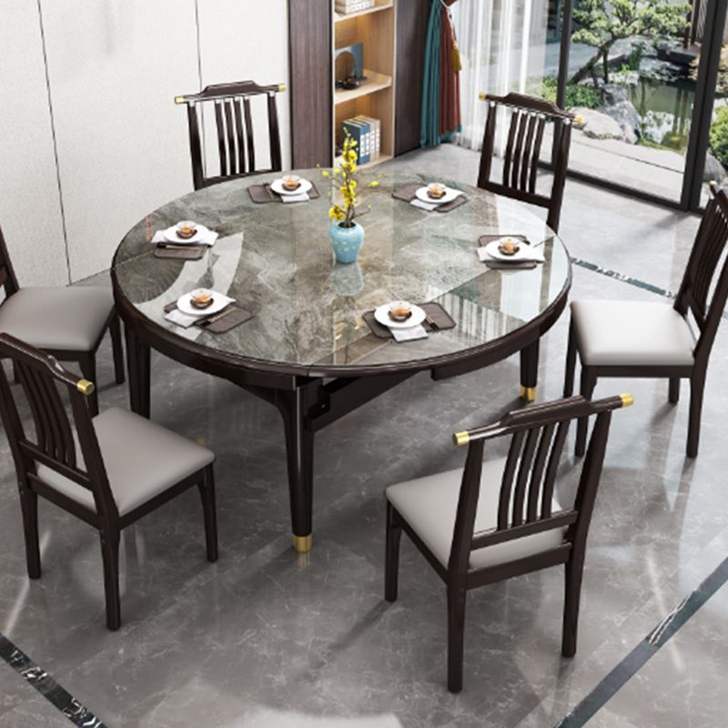 Modern Simple Dining Table Sintered Stone Dinner Table with Wood Legs