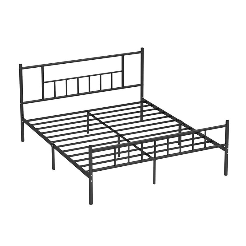 Contemporary Metal Standard Bed, Open-Frame Rectangular Headboard Bed